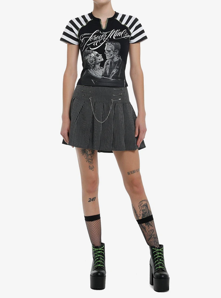 Universal Monsters X Maxx242 Frankenstein & The Bride Of Forever Mine Girls Raglan Top Hot Topic Exclusive