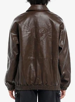 Daisy Street Heart Embroidered Brown Faux Leather Girls Jacket