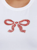 Sweet Society Beaded Red Bow Girls Baby T-Shirt Plus