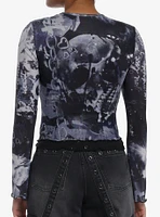 Skull & Chains Double Mesh Girls Long-Sleeve Top