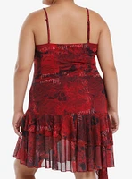 Red Paisley Rose Ruffle Asymmetrical Dress Plus