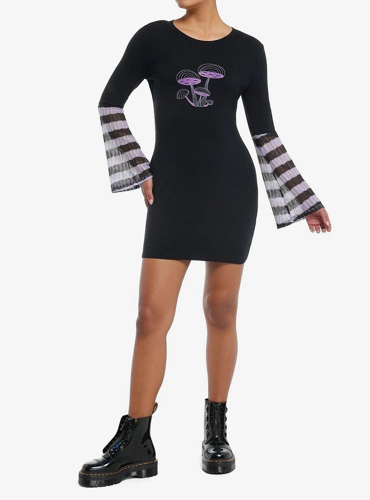 Purple Mushroom Knit Bell Sleeve Dress