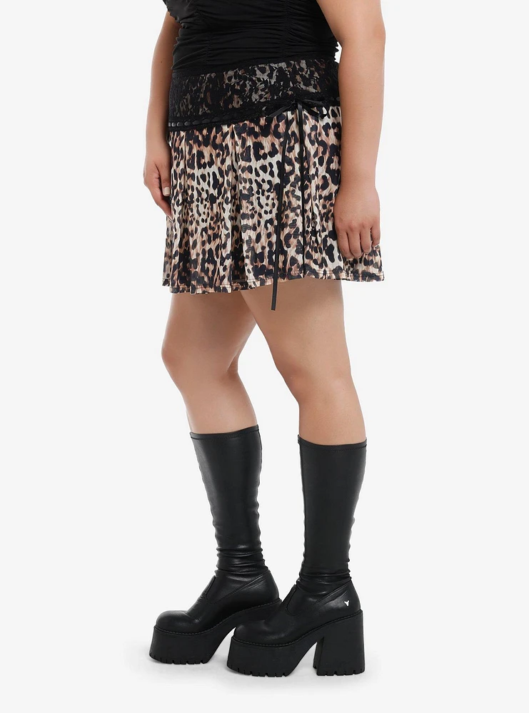 Daisy Street Cheetah Print Lace Yoke Mini Skirt Plus