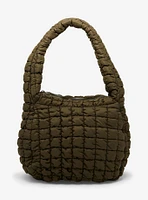 Army Green Quilted Puffer Shoulder Tote Bag