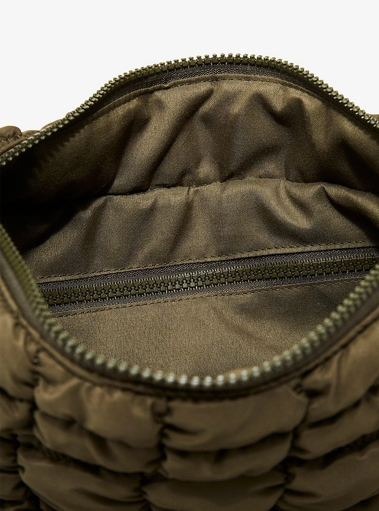 Army Green Quilted Puffer Shoulder Tote Bag