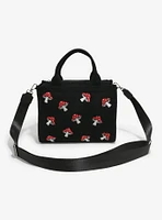 Mushroom Embroidered Black Corduroy Crossbody Bag