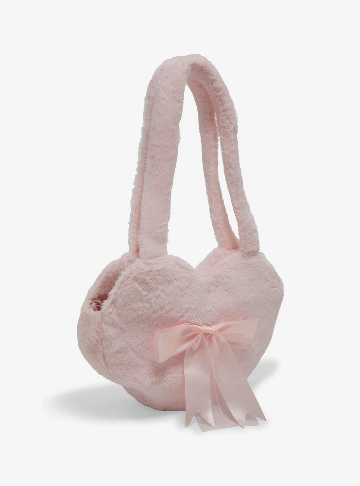 Pastel Pink Heart Fuzzy Plush Tote Bag