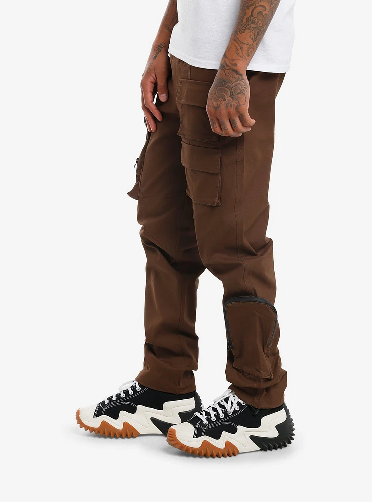 Brown Cargo Zipper Pocket Pants