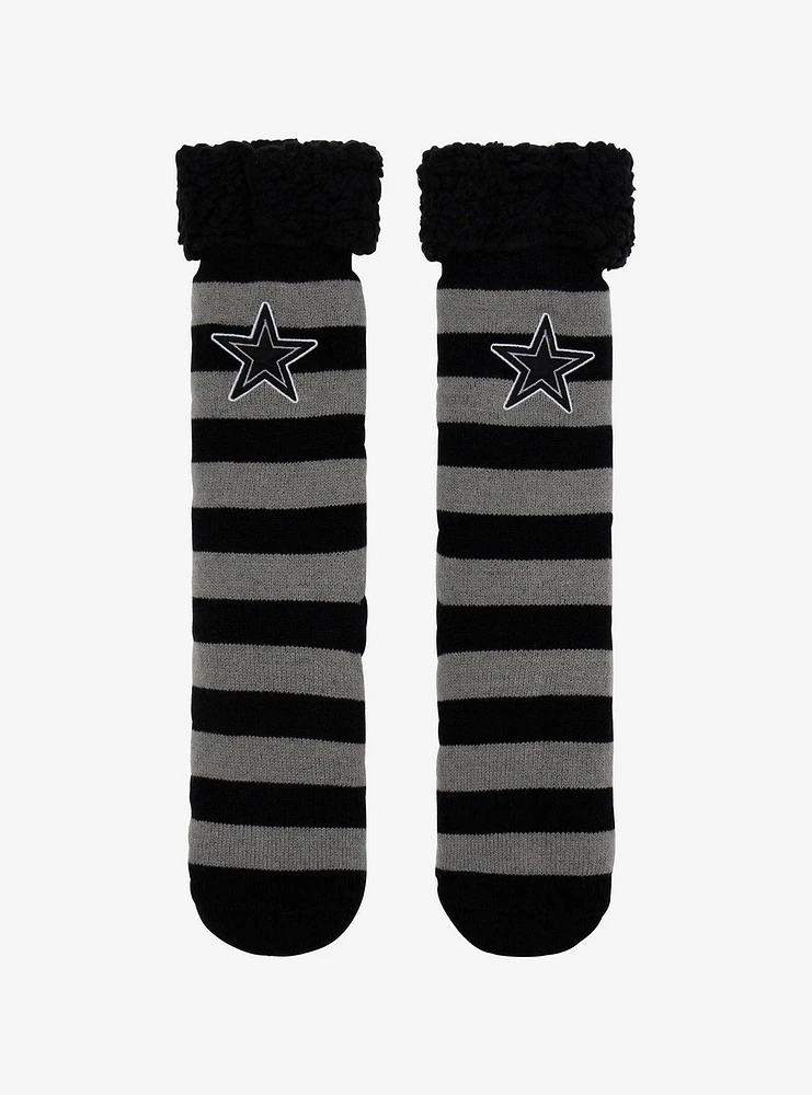 Black & Grey Stripe Star Cozy Slipper Socks