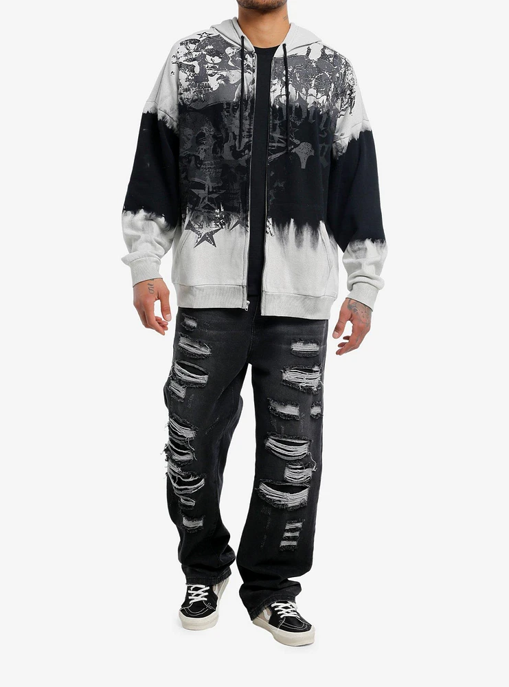 Social Collision Skull Dip Wash Oversized Hoodie