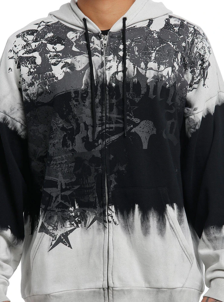 Social Collision Skull Dip Wash Oversized Hoodie