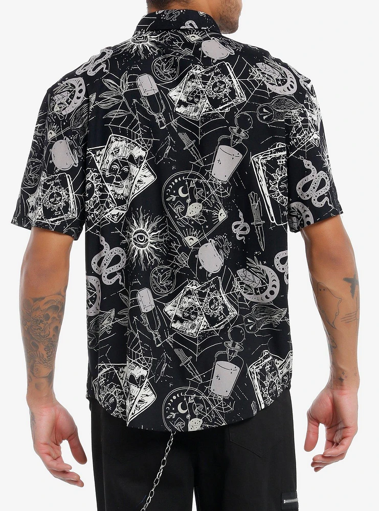 Cosmic Witchy Icons Woven Button-Up