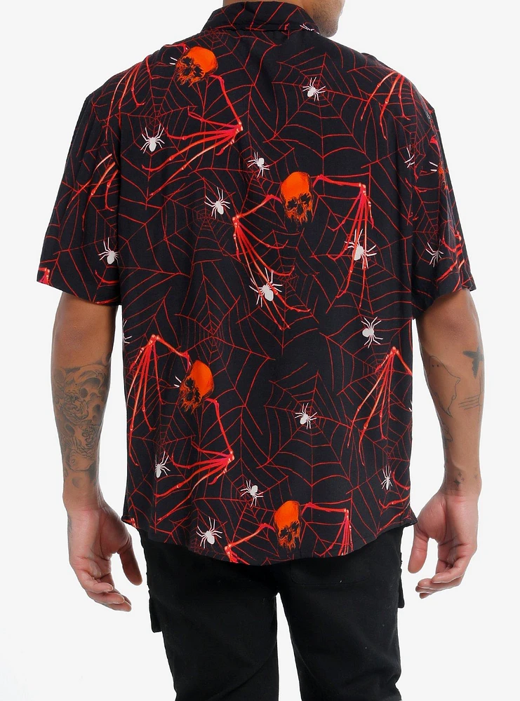 Skull Bats Allover Print Woven Button-Up