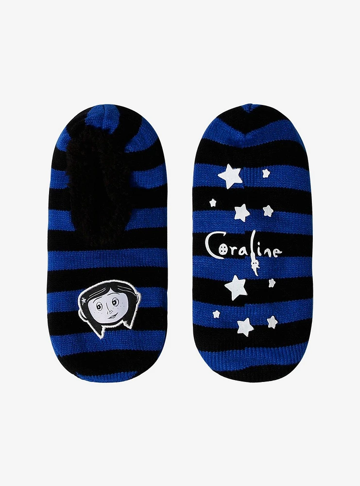 Coraline Black & Blue Stripe Cozy Slipper Socks