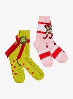 Dr. Seuss How The Grinch Stole Christmas! Grinch & Cindy Lou Cozy Slipper Socks 2 Pair