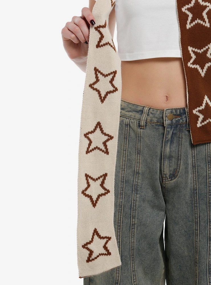 Brown & Tan Stars Knit Scarf