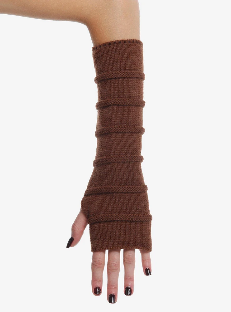 Brown Texture Knit Arm Warmers