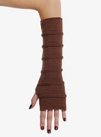 Brown Texture Knit Arm Warmers