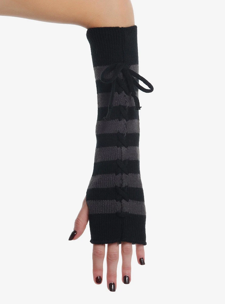 Black & Grey Stripe Lace-Up Arm Warmers