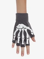 Skeleton Grey Fingerless Gloves