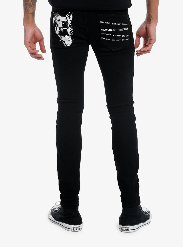 Social Collision Stay Away Printed Black Stinger Jeans