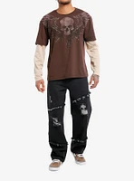 Winged Skull Brown Twofer Long-Sleeve T-Shirt