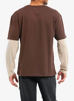 Winged Skull Brown Twofer Long-Sleeve T-Shirt