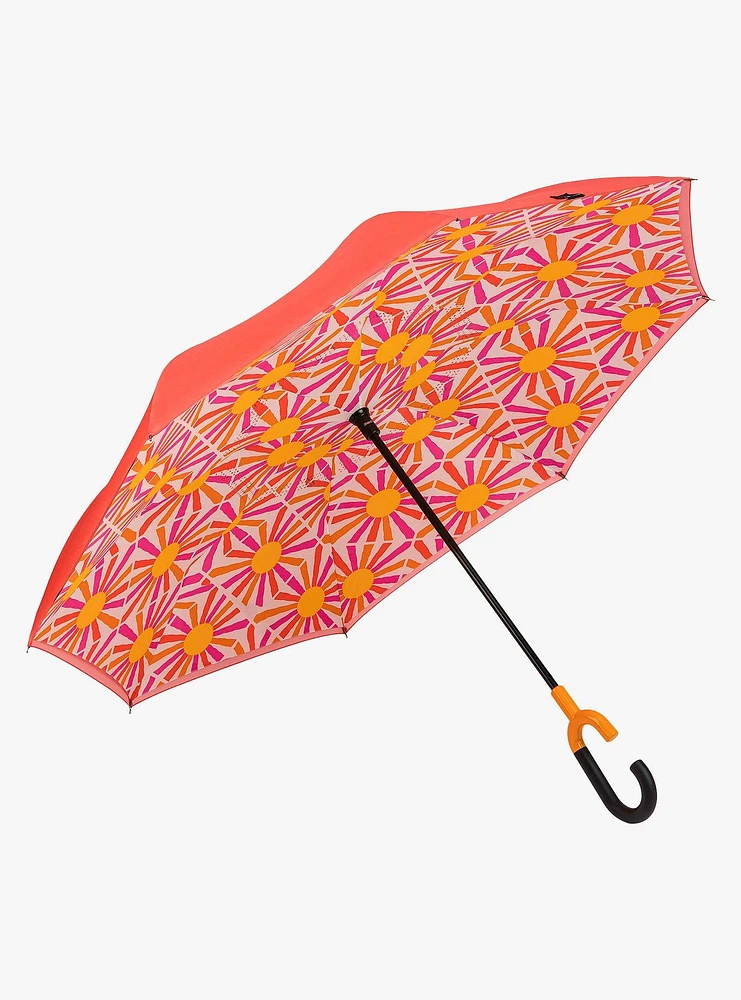 Reverse Closing Stick Umbrella Coral Sunny