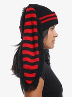 Black & Red Star Stripe Bunny Ear Beanie