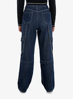 Dark Blue Grommets & Chains Wide-Leg Jeans