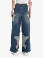 Two-Toned Star Appliqué Wide-Leg Jeans