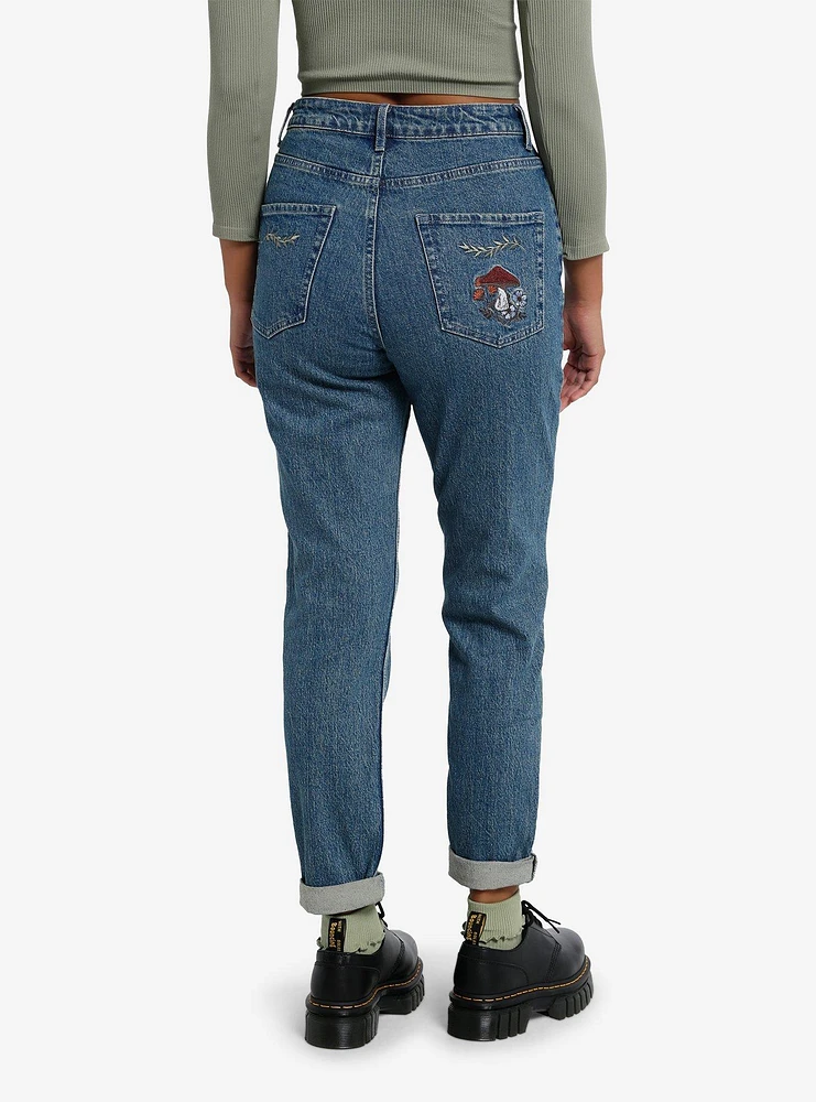 Thorn & Fable Autumn Ghost Embroidered Mom Jeans