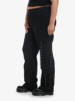 Black Grommet Strap Cargo Pocket Pants Plus