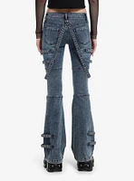 Dark Blue Grommet Tape Low-Rise Bootcut Jeans