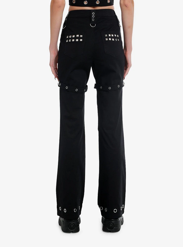 Black Grommet Zipper Flare Pants