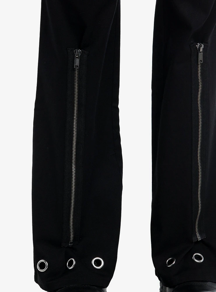 Black Grommet Zipper Flare Pants