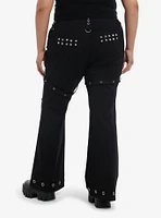 Black Grommet Zipper Flare Pants Plus