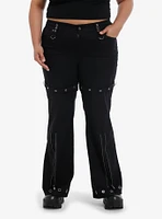 Black Grommet Zipper Flare Pants Plus