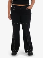 Black Grommet Zipper Flare Pants Plus