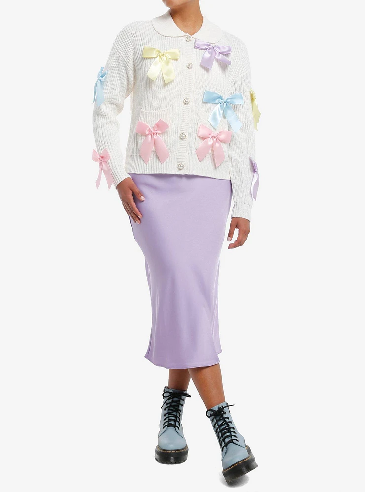 Sweet Society Pastel Bow Pearl Button Girls Cardigan