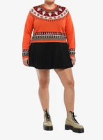 Thorn & Fable Cat Ghosts Pumpkins Girls Crop Sweater Plus