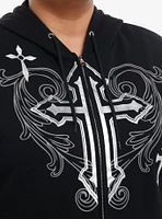 Social Collision Silver Foil Crosses Girls Hoodie Plus