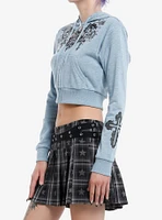 Social Collision Blue Grey Skull Girls Crop Hoodie