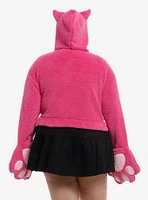 Sweet Society Fuzzy Pink Monster Paw Girls Crop Hoodie Plus