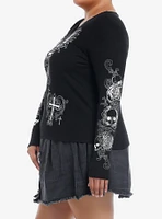 Social Collision Winged Cross Silver Foil Girls Long-Sleeve Top Plus