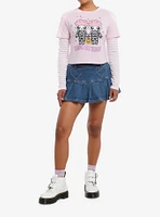 Sweet Society Skeleton Pink Stripe Girls Twofer Long-Sleeve