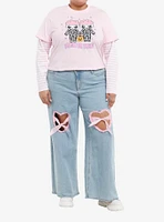 Sweet Society Skeleton Pink Stripe Girls Twofer Long-Sleeve Plus