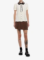 Thorn & Fable Mushroom Ghosts Puff-Sleeve Girls Woven Button-Up