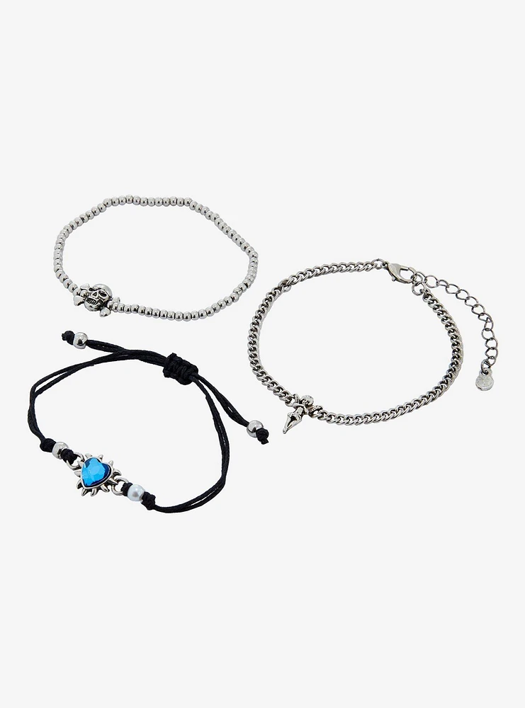 Social Collision Blue Heart Skull Bracelet Set