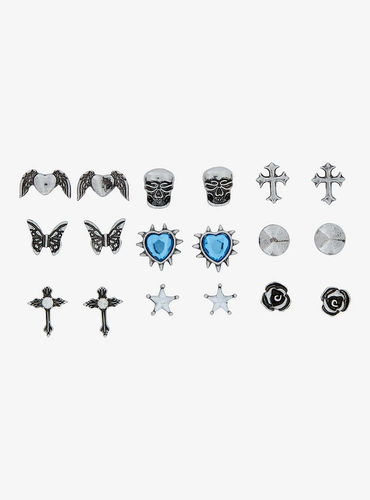 Social Collision Skull Cross Heart Stud Earring Set